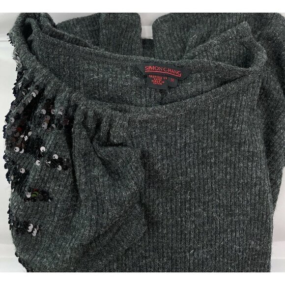 Simon Chang Womens Sz M Heathered Gray Black Sequin Ribbed Sweater Dress Shift - Picture 6 of 8
